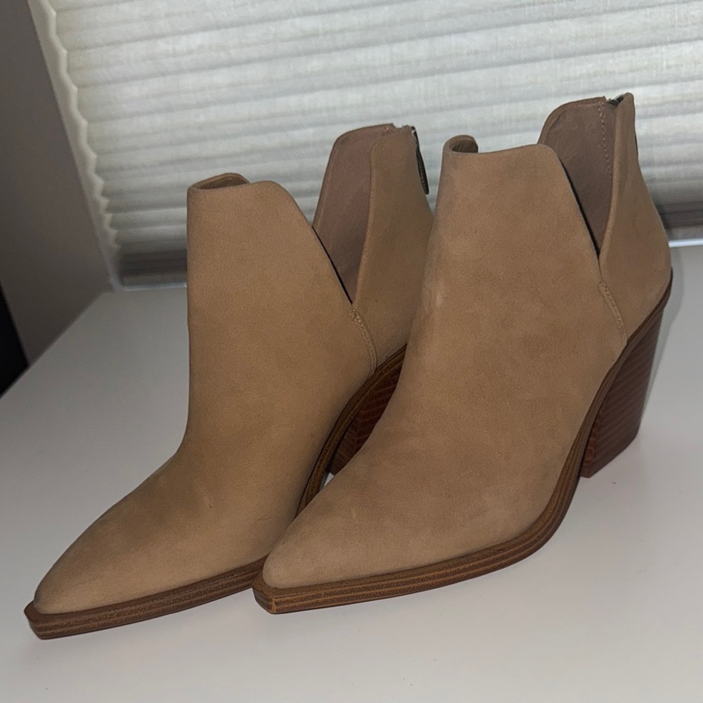 Vince Camuto Tan Suede Ankle Booties with Block Heel